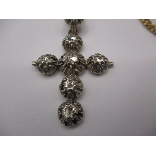 81 - A Victorian gold silver and diamond cross necklace pendant with later 9ct yellow gold chain, in good... 