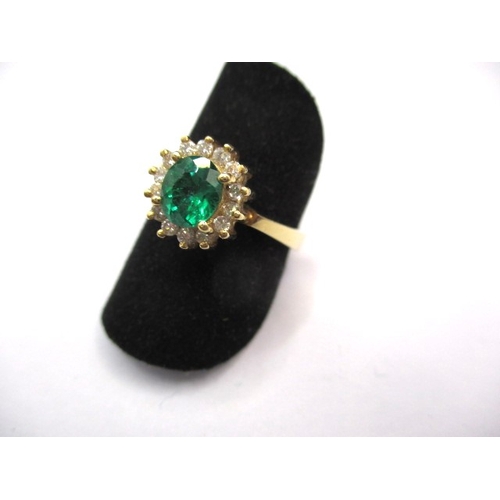 27 - A vintage 18ct yellow gold diamond and Columbian emerald dress ring, approx. ring size ‘O’, approx. ... 