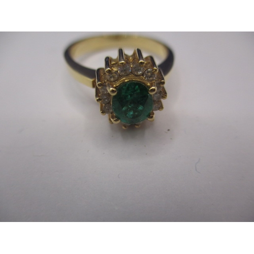 27 - A vintage 18ct yellow gold diamond and Columbian emerald dress ring, approx. ring size ‘O’, approx. ... 