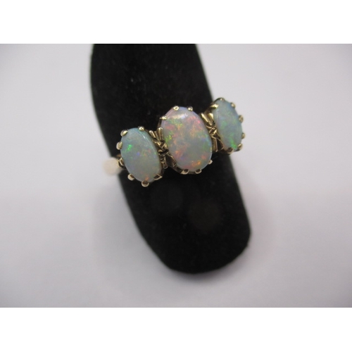 33 - A vintage 9ct yellow gold 3 stone opal ring, approx. ring size ‘O+’, approx. weight 3.1g, in good us... 