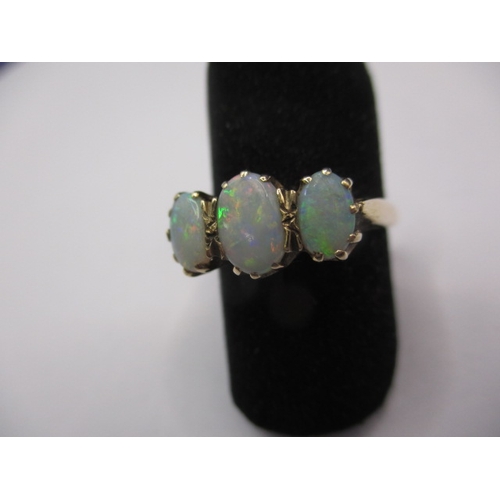 33 - A vintage 9ct yellow gold 3 stone opal ring, approx. ring size ‘O+’, approx. weight 3.1g, in good us... 