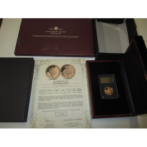 145 - A 2020 proof gold sovereign by the London mint office, in original box with certificate