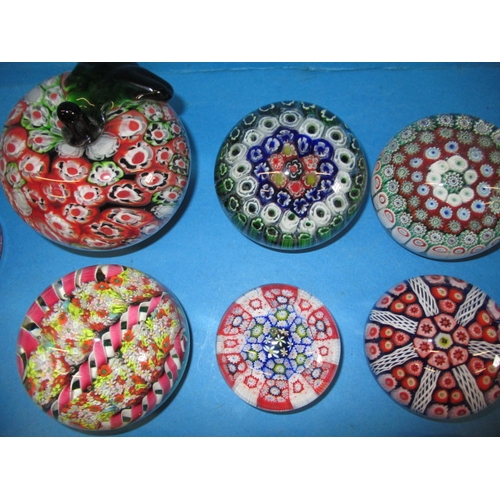 277 - A parcel of vintage millefiori glass paperweights, one badly cracked and one with some small chips, ... 