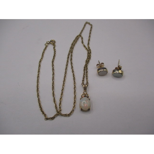 83 - A 9ct yellow gold necklace with opal pendant and matching earrings, approx. gross parcel weight 5.1g... 