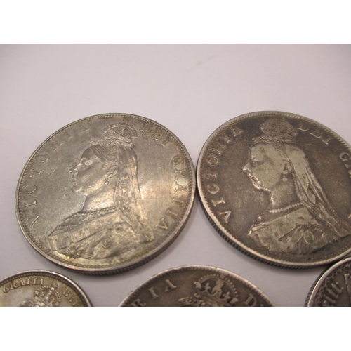 168 - 5 Victorian silver coins, to include a “godless florin” all circulated with fine definition of featu... 