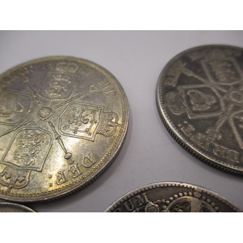 168 - 5 Victorian silver coins, to include a “godless florin” all circulated with fine definition of featu... 