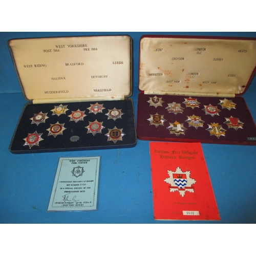 271 - Two vintage limited edition boxed set fire service cap badges, one for London the other West Yorkshi... 