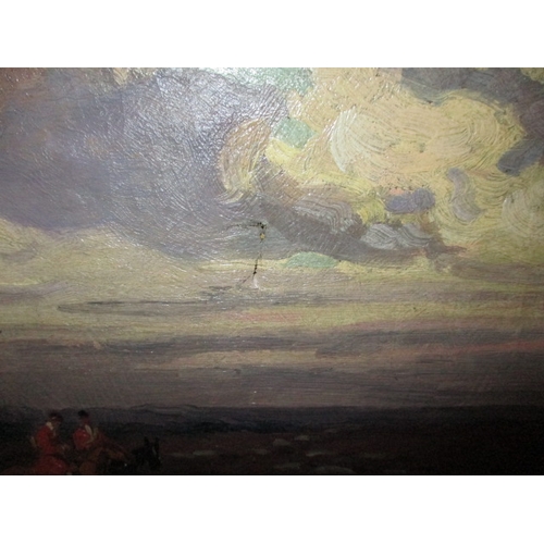 303 - Oil on canvas, Hunting scene landscape, signed Edward Doigneau, approx. image size 55x38cm, having a... 