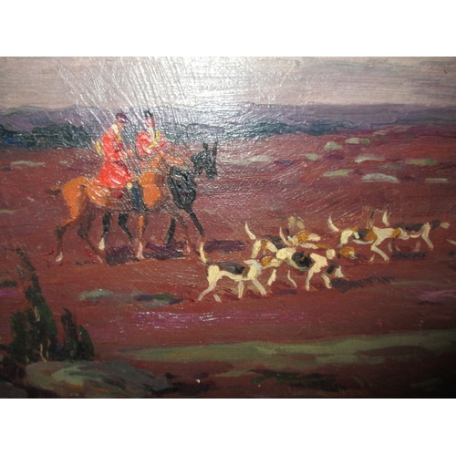 303 - Oil on canvas, Hunting scene landscape, signed Edward Doigneau, approx. image size 55x38cm, having a... 