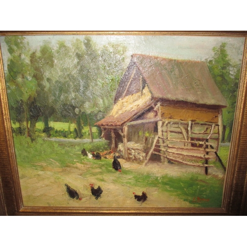 305 - A vintage oil on canvas farmyard scene, signed L Reding, approx. image size 46x36cm, in good pre-own... 