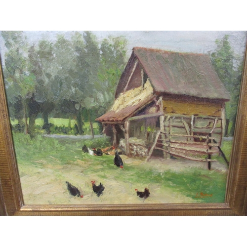 305 - A vintage oil on canvas farmyard scene, signed L Reding, approx. image size 46x36cm, in good pre-own... 