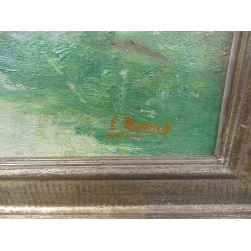 305 - A vintage oil on canvas farmyard scene, signed L Reding, approx. image size 46x36cm, in good pre-own... 