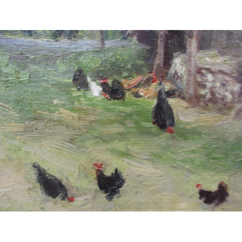 305 - A vintage oil on canvas farmyard scene, signed L Reding, approx. image size 46x36cm, in good pre-own... 