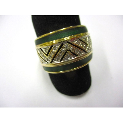 11 - A vintage 9ct gold, diamond and enamel dress ring, approx. ring size ‘M+’ approx. weight 5.9g in use... 