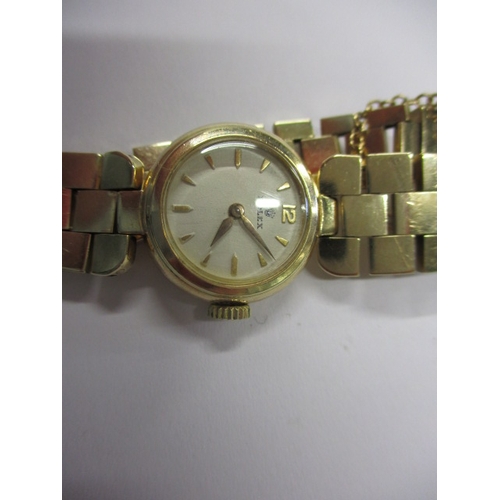 98 - A vintage 9ct gold ladies Rolex watch with gold strap, in current working order