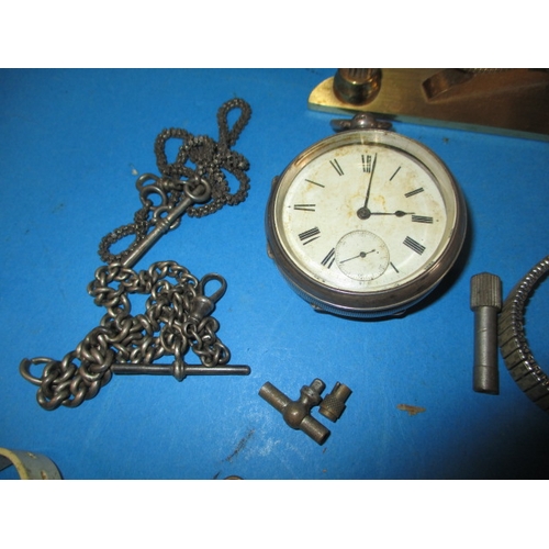 8 - A parcel of vintage watches, to include a silver cased pocket watch and silver Albert chain, all in ... 