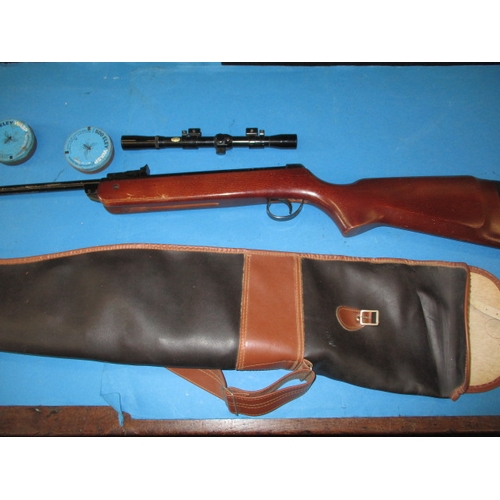 16 - A vintage BSA Meteor .22 air rifle in working order with scope and gun slip having general use relat... 