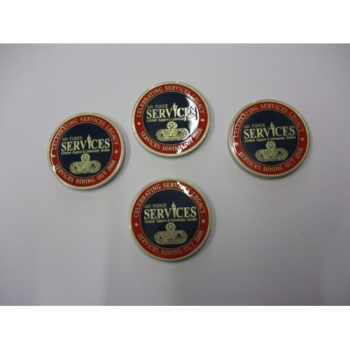 17 - 4 Enamel commemorative medallions for military Air Force Services, all in protective plastic capsule... 