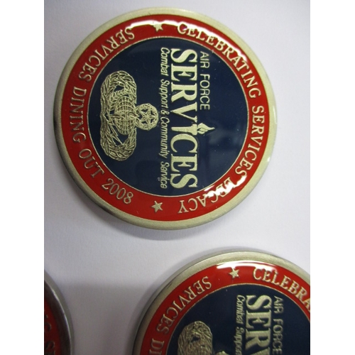 17 - 4 Enamel commemorative medallions for military Air Force Services, all in protective plastic capsule... 