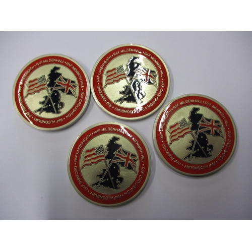 17 - 4 Enamel commemorative medallions for military Air Force Services, all in protective plastic capsule... 