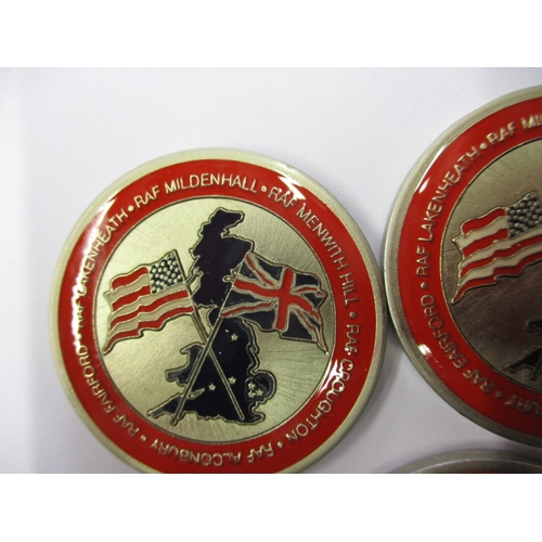 17 - 4 Enamel commemorative medallions for military Air Force Services, all in protective plastic capsule... 