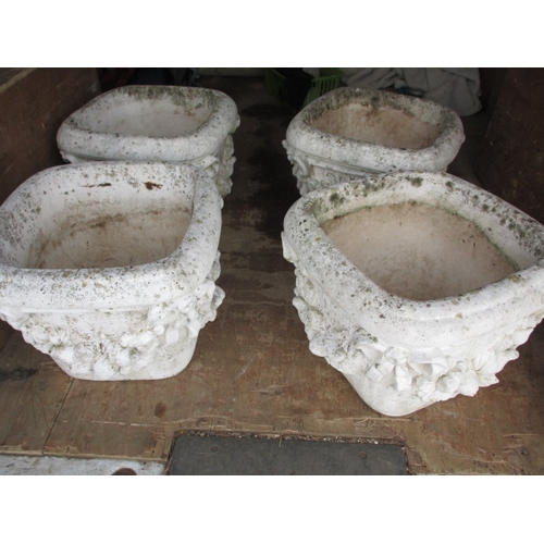 46 - 4 Vintage stone-cast garden planters, each approx. 38x38x33cm in useable pre-owned condition