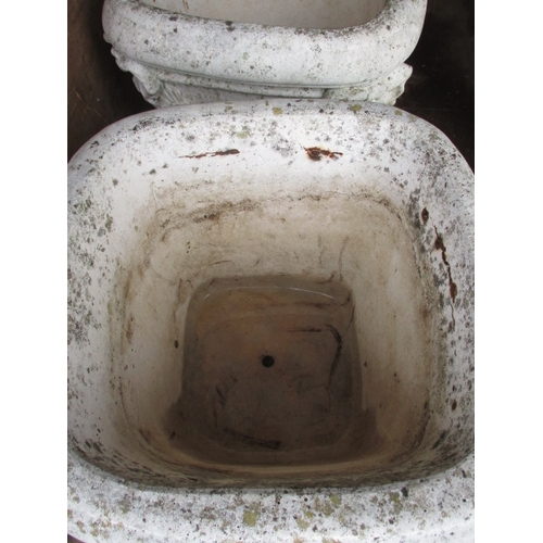 46 - 4 Vintage stone-cast garden planters, each approx. 38x38x33cm in useable pre-owned condition