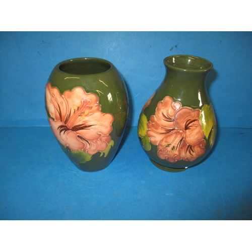 48 - Two vintage Moorcroft vases in the Hibiscus design , approx. height of tallest 14cm ,both in good pr... 