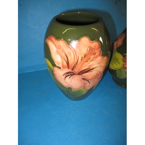 48 - Two vintage Moorcroft vases in the Hibiscus design , approx. height of tallest 14cm ,both in good pr... 