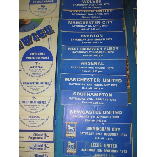 49 - A quantity of late 1960s early 1970s Ipswich Town football club programmes, all in good used conditi... 