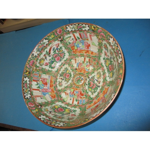 64 - A large antique Chinese polychrome decorated bowl, approx. rim diameter 36.5cm no observed cracks or... 