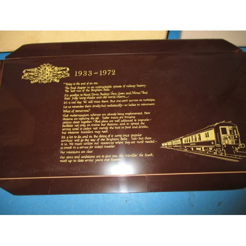 94 - 1972 Brighton Bell last run collectables to include a menu and a tray, also a vintage Auti-Mapic rou... 