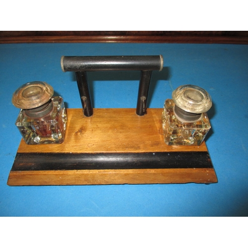 96 - A vintage desk top stationary unit and ink stand, approx. width of unit 58cm, in useable pre-owned c... 