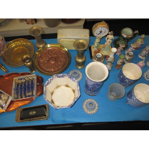 111 - A quantity of general clearance items to include a copper tray and blue and white ceramics all in pr... 