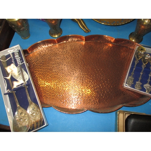 111 - A quantity of general clearance items to include a copper tray and blue and white ceramics all in pr... 