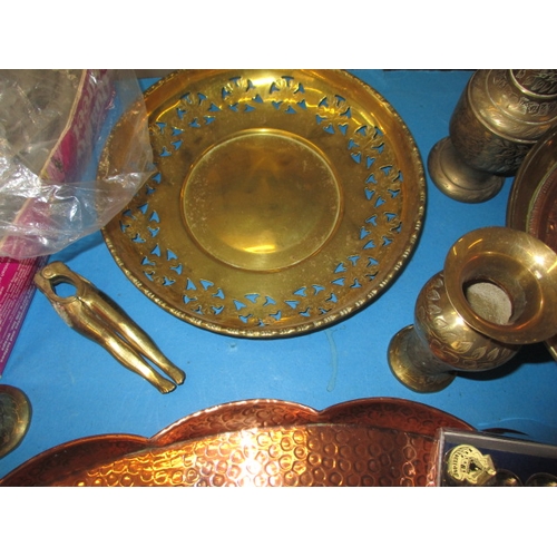 111 - A quantity of general clearance items to include a copper tray and blue and white ceramics all in pr... 