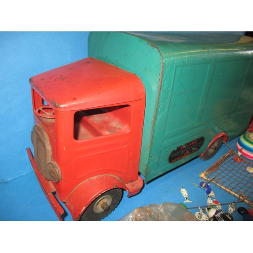 113 - A quantity of vintage toys, to include die-cast vehicles a Triang transport van and some early Subbu... 