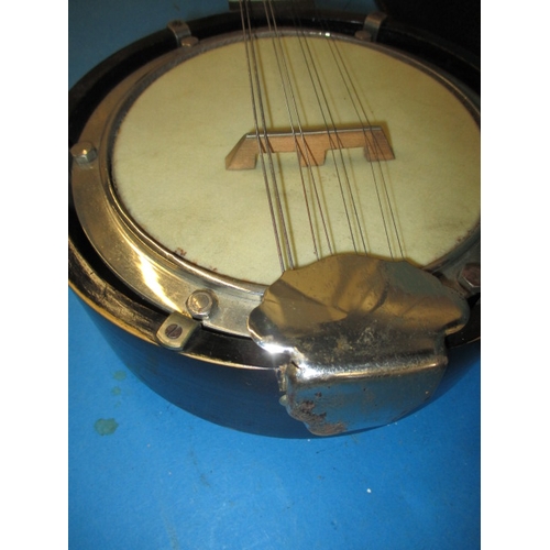 114 - A vintage 8 string banjo-mandolin in fitted hard case, in useable pre-owned condition, approx. lengt... 