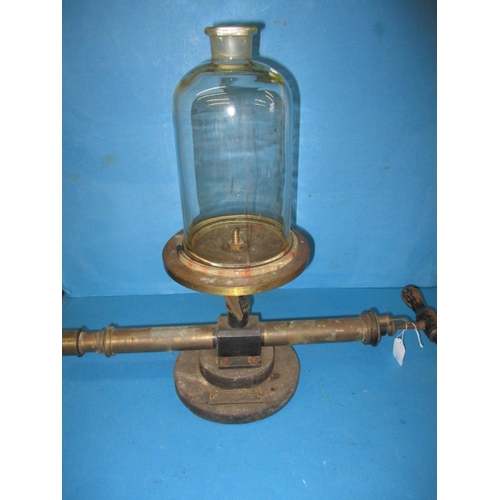 123 - A 19th century laboratory vacuum pump with original glass bell dome, by W&J George & Becker Ltd, pre... 