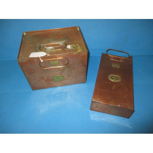 125 - Two early 20th century copper marine lamp oil tanks for use on life boats, both in used condition