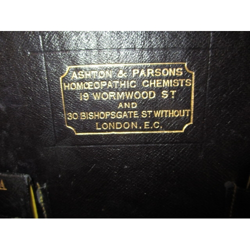 128 - An antique homeopathic chemist box, no contents and would benefit from light restoration