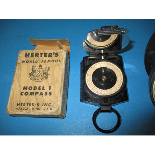 135 - A vintage angle sextant by Henry Hughes & Sons London and a Herter’s model 1 compass in original box... 