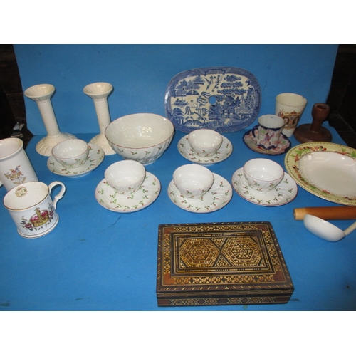 145 - A quantity of general clearance items , to include ironstone plates and antique cups and saucers, al... 