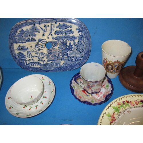 145 - A quantity of general clearance items , to include ironstone plates and antique cups and saucers, al... 