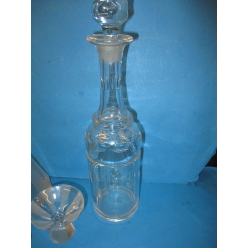 152 - Two vintage lead crystal decanters with matching glasses and another example, in pre-owned condition... 