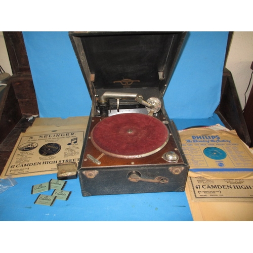 155 - A vintage Columbia gramophone, with a selection of period records, all in used condition and not tes... 