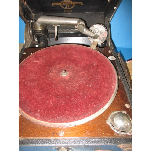 155 - A vintage Columbia gramophone, with a selection of period records, all in used condition and not tes... 