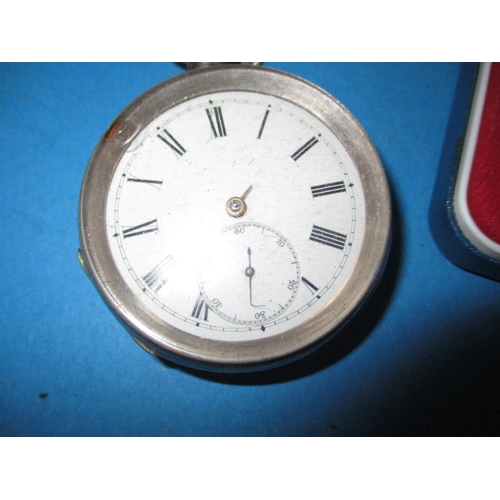 160 - A continental silver cased pocket watch, with white metal albert and a royal mint silver crown