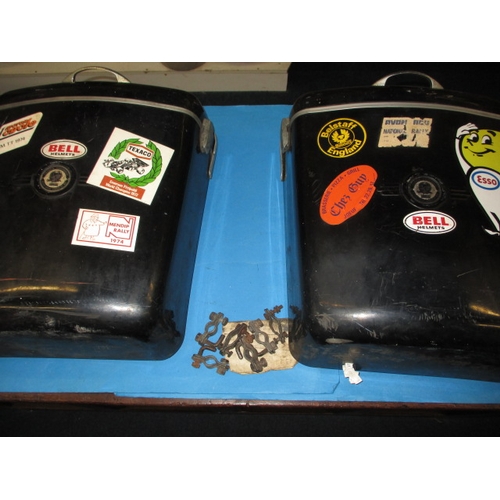 166 - A  pair of vintage Craven motorcycle panniers with fixings, in used condition with period stickers, ... 