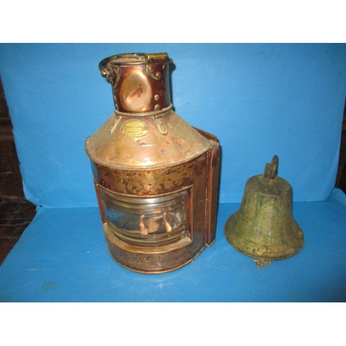 171 - A vintage copper ships lantern, Glasgow maker and dated 1915, converted to electric, and a brass shi... 